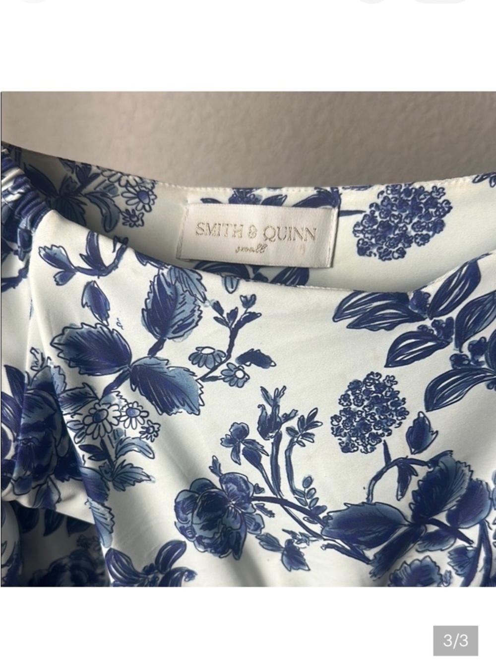Smith & Quinn White Blue Floral Puff Sleeve Dress Breathable Midi Summer Resort - Picture 3 of 3